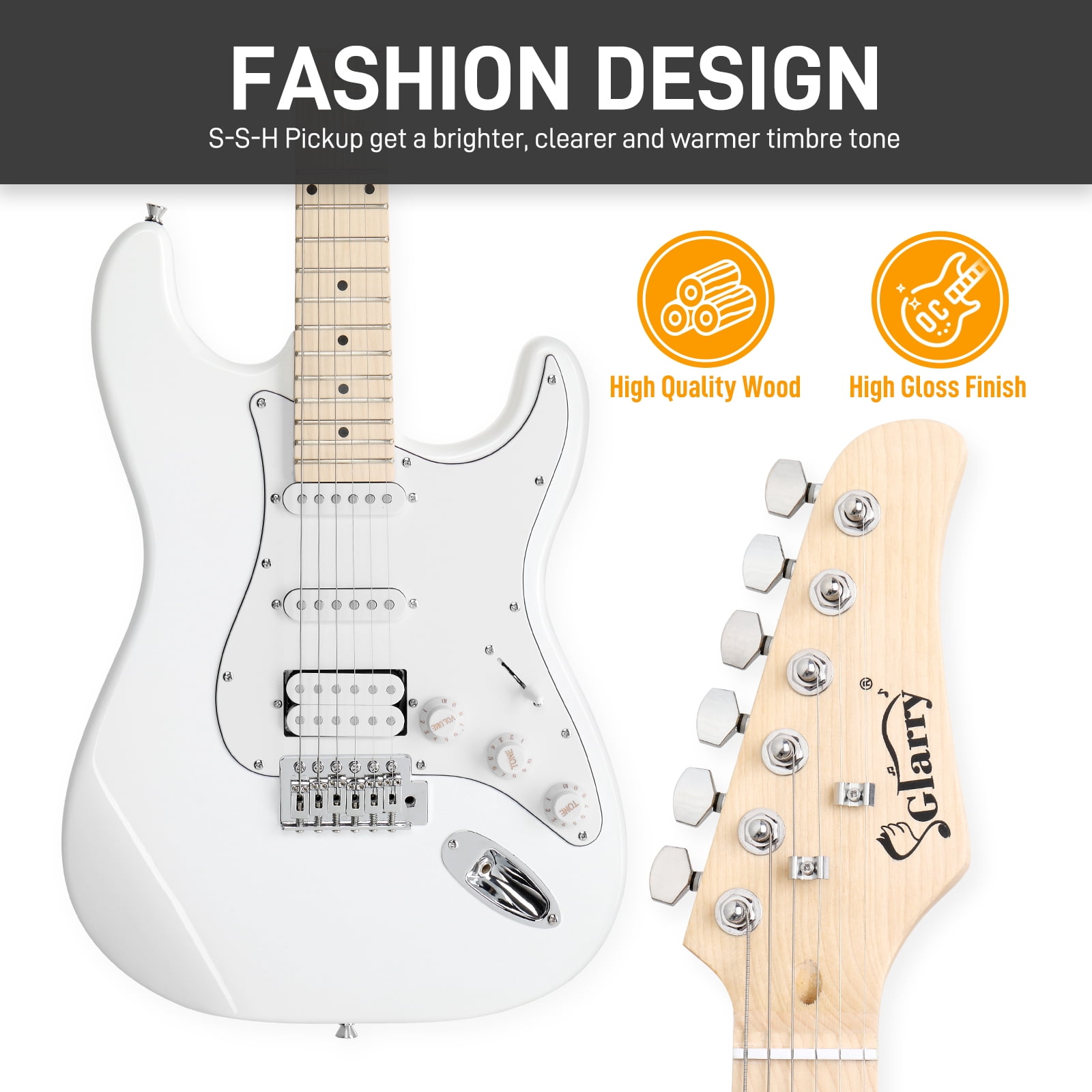 Tcbosik Electric Guitar with 20W Amplifier, 6 Strings Right Handed Electric Guitar Kit for Beginner with Bag, Strap, Amp Wire, Tremolo Arm and Wrench Tool, White