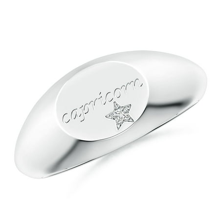 ANGARA Natural Diamond Capricorn Signet Ring in 14K White Gold for Women (Size-1.3mm| Color-H| Clarity-SI2) | April Birthstone, Birthday, Anniversary, Jewelry Gift for Women | Natural Diamond Ring
