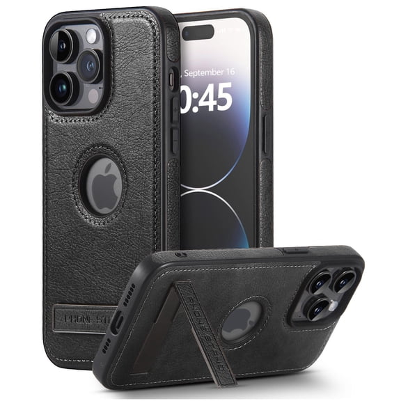 Slim Leather Case for IPhone 16 15 14 13 Pro MAX Shockproof Protective Cover with Kickstand, Invisible Stand