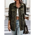 thumbnail image 4 of Chaqueta de con Estampado de Leopardo para Mujer, Blusa de Larga con Botones, Abrigo Informal de Otoño Verde XL, 4 of 7