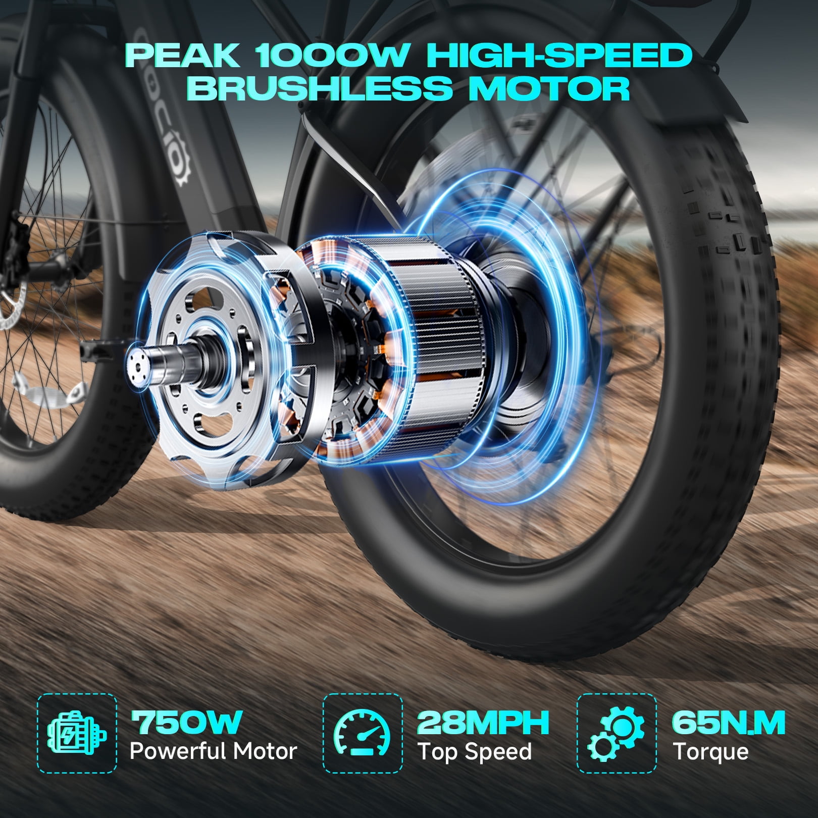 Gocio UL2849 Certified 26"x4.0 Fat Tire Electric Bike for Adults, 1500W Peak Motor, 48V 15Ah Battery, 25MPH Max Speed, Off-Road Mountain E-bike