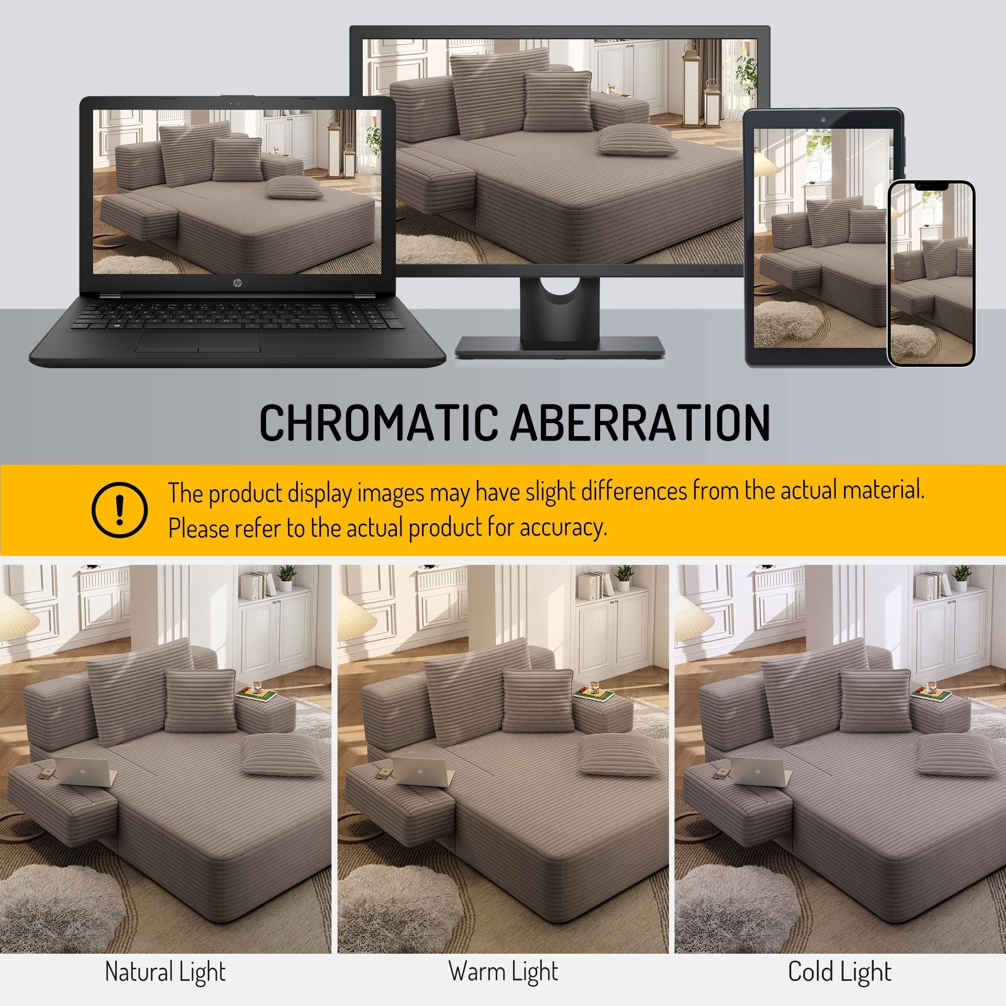 Alvantor Oversized Corduroy Convertible Chaise Lounge Sofa Bed, Coffee