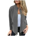 thumbnail image 2 of AUNVITO Women's Casual Solid Color Coat Zipper Front Color-Block Design Long Sleeve Polyester Jacket With Pockets Lightweight Outerwear No Hood, 2 of 3