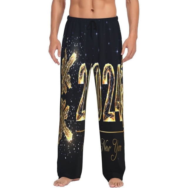 Fotbe Happy New Year 2024 (5) Pantalones de Pijama para Hombre, Pantalones de Dormir, Pantalones de Casa con Cintura Ajustable y Bolsillos-Small
