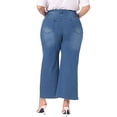 thumbnail image 4 of DARING DIVA Women's Plus Stretchy Washed Button Wide Leg Jeans Palazzo Pants 1X Blue, 4 of 6