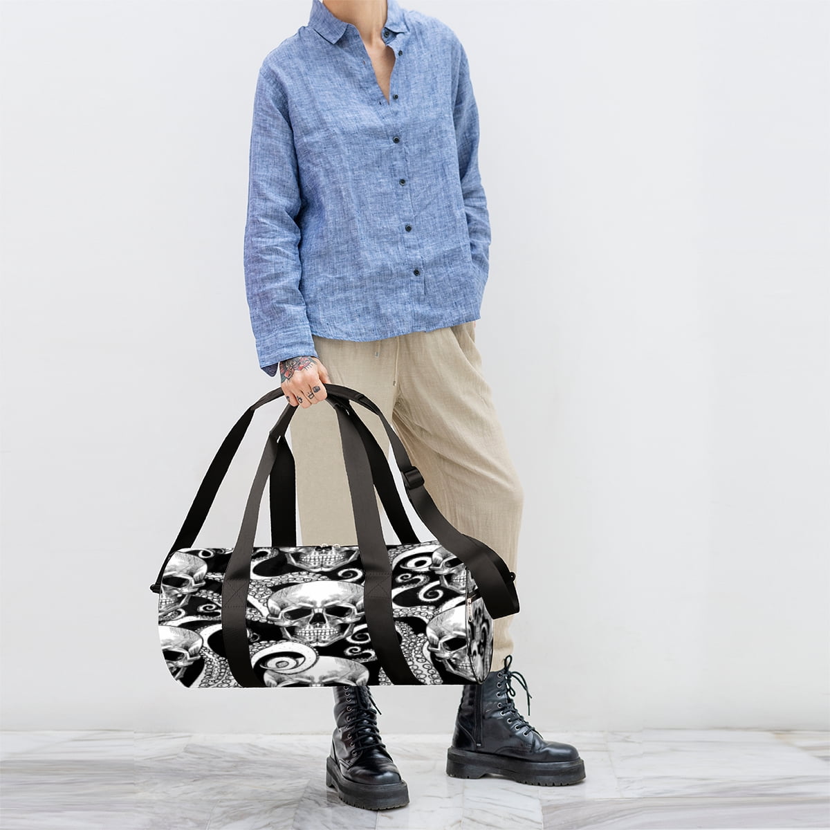 Octopus Skull Travel Sport Duffle Bag,Canvas Shoulder Tote Gym Bags for Overnight Weekender Dancing Yoga Gymnastics Ballet