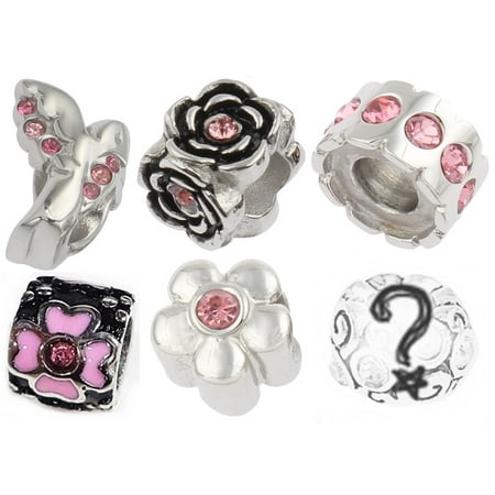Birthstone Beads and Charms for Pandora Charm Bracelets Stainless Steel Pink