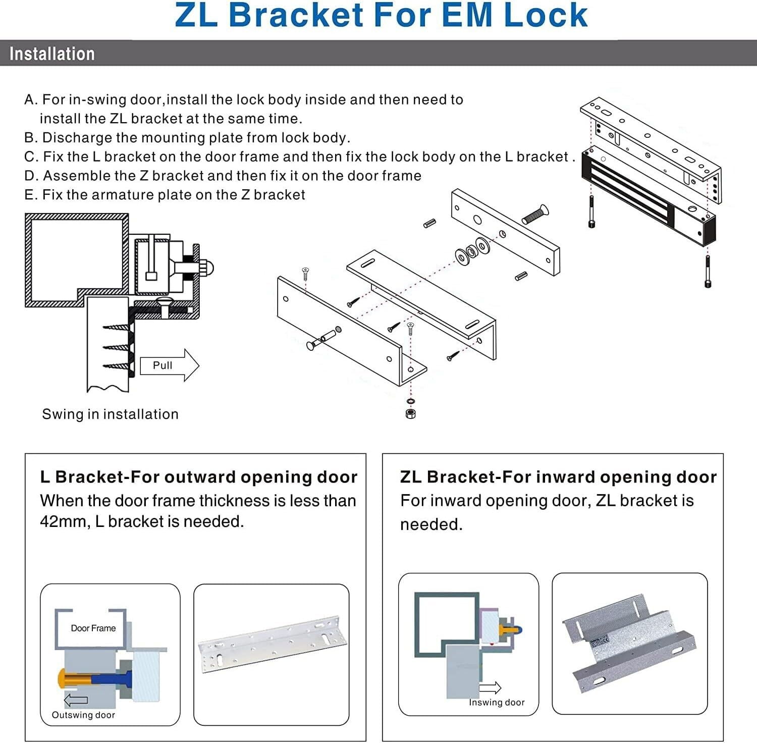 Cables Direct Online 3-Piece Z & L Bracket Set for 280lb Magnetic Lock – Universal Secure Mounting Kit