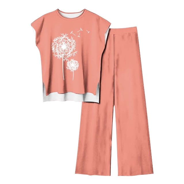 Pantalones Casuales sin Mangas Impresos con Cuello Redondo Conjunto Superior, Pantalones Ligeros Mujeres para Primavera Verano
