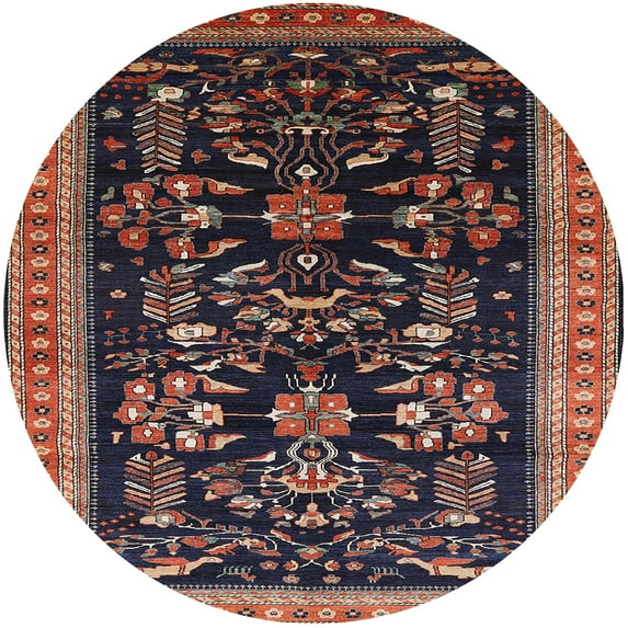 Ahgly Company Indoor Round Mid-Century Modern Dark Almond Brown Oriental Area Rugs, 5' Round