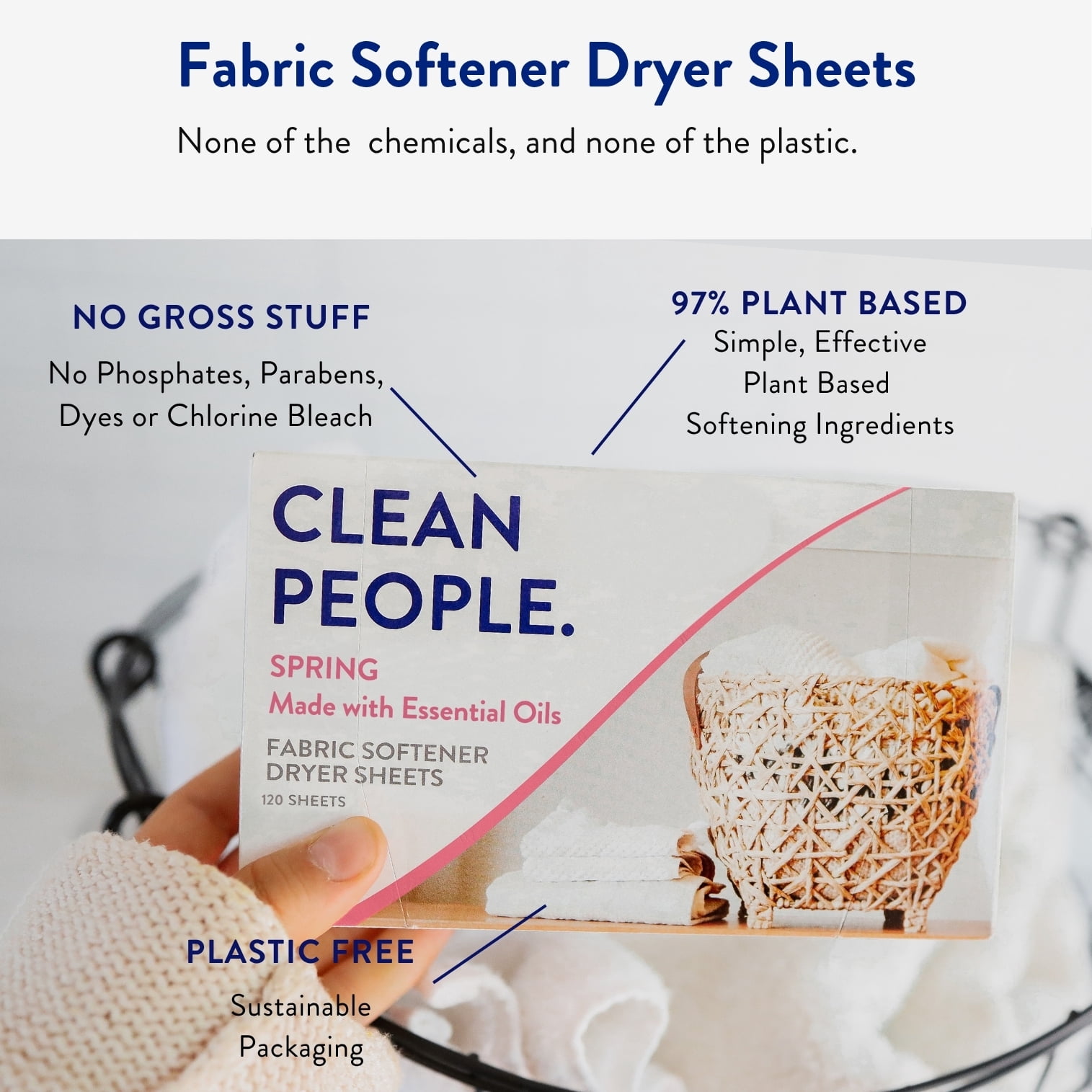 Clean People Spring Fabric Softener Dryer Sheets - Removes Static Cling - Vegan - 240 Pack