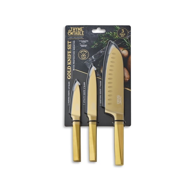 Thyme & Table 3-Piece Gold Knife Set with Protective Sheaths