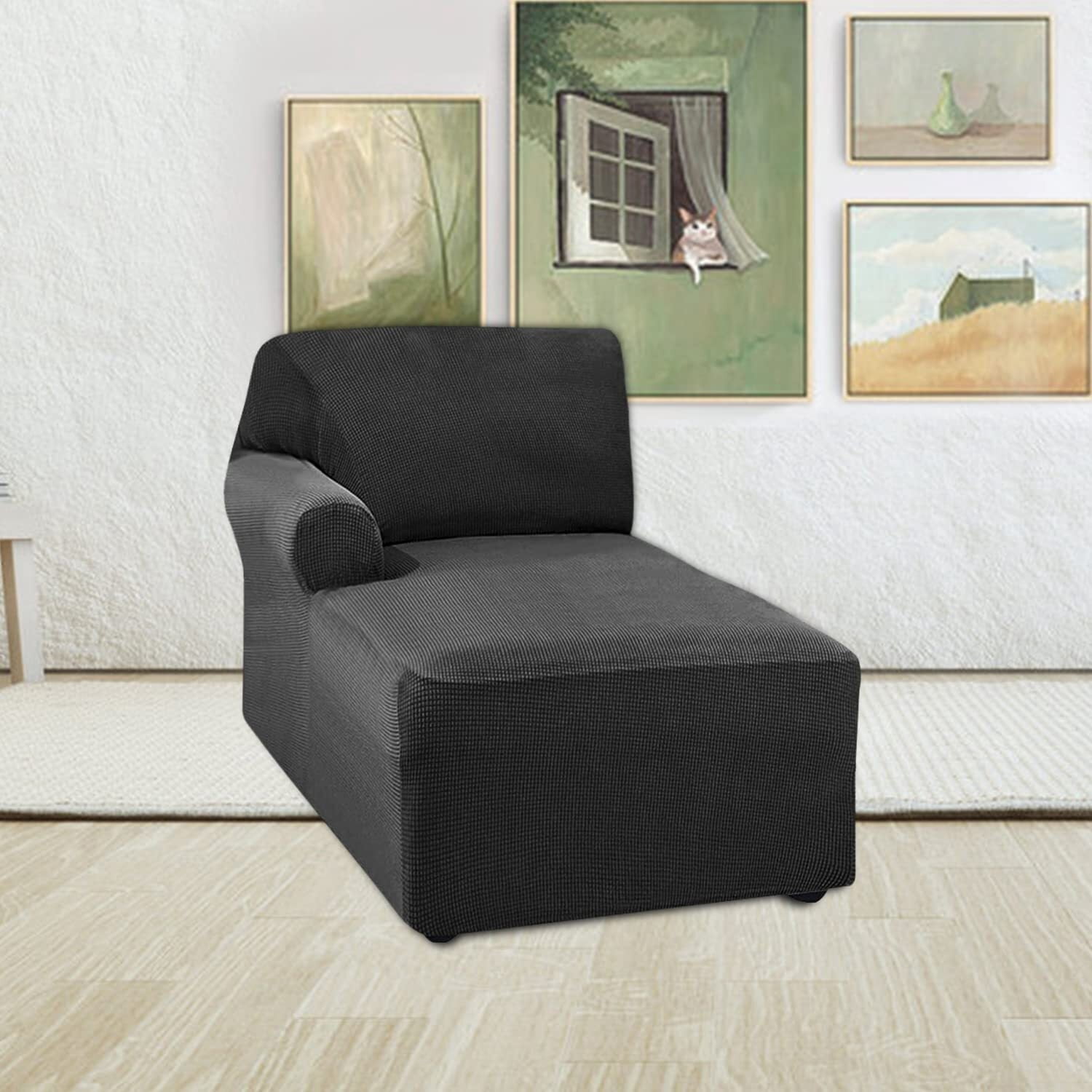 BH-JJSMGS Jacquard Chaise Lounge Cover,Modern Polar Fleece sectional Sofa slipcover,Stretch Left/Right Armchair Cover for loveseat L Shaped Sofa