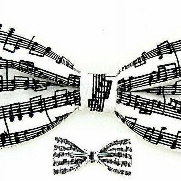 White Music sheet Notes Bow Tie Wedding Prom Adjustable Groomsmen Teens Adults - New with box/tags