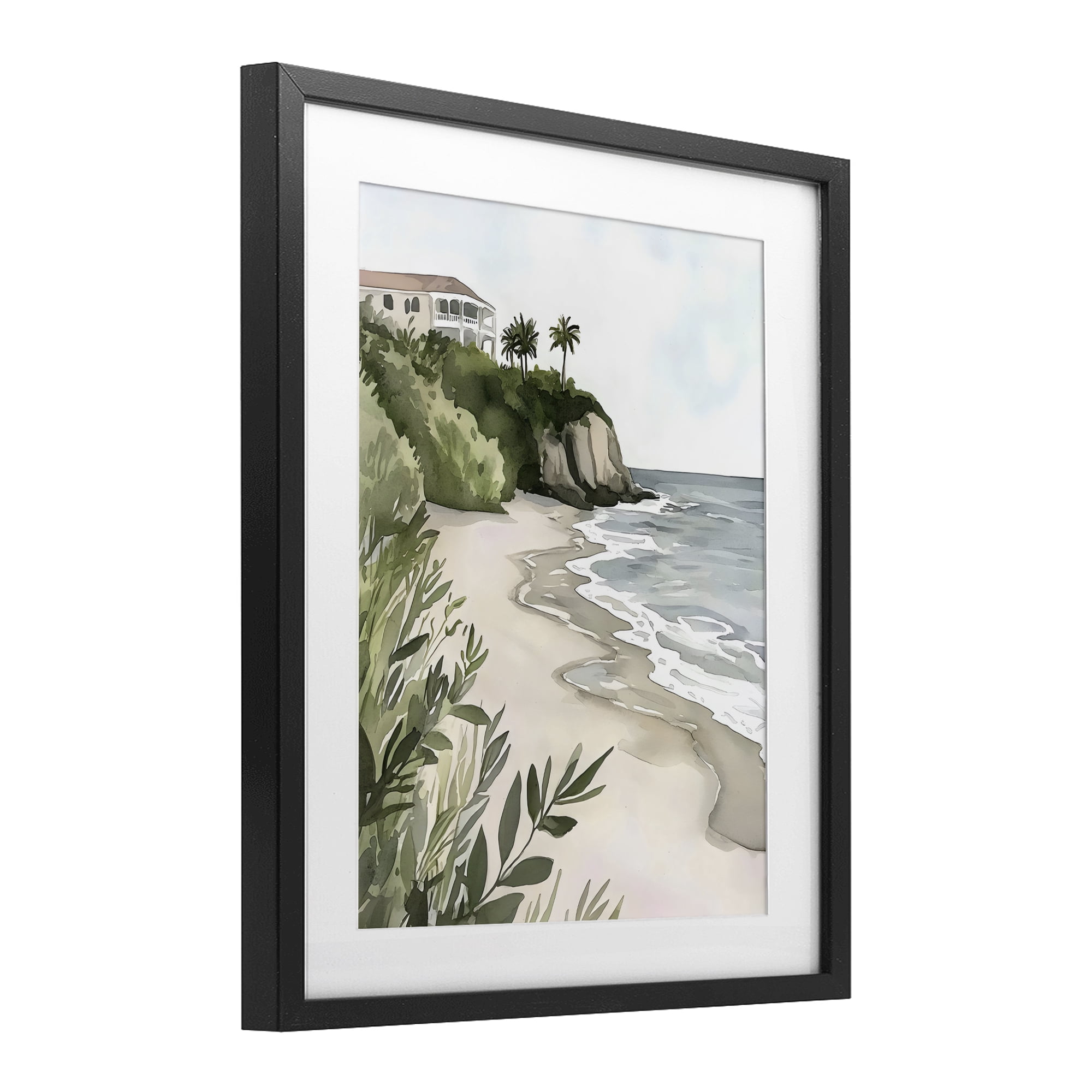 Stupell Industries Coastal Calm Villa on Bluff Black Framed Print Under Glass, design by Riley B