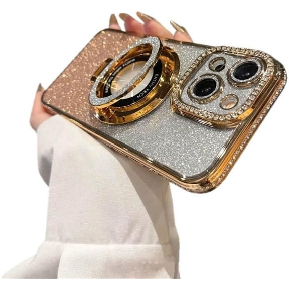 Bling Glitter Phone Case Compatible with iPhone 13, Kickstand Camera Lens Protector Soft Cover Sparkling Rhinestone Case