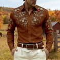 thumbnail image 2 of Tisuna Men'S Long Sleeve Shirts Floral Print Lapel Collar Button Down Tops Lightweight Retro Mens Western Style Playwear Clothes Brown Size S, 2 of 4