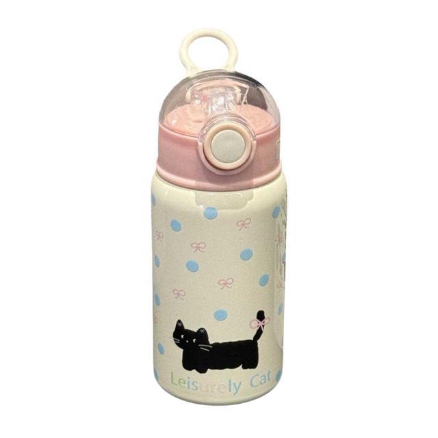 EZLIFE Taza de acero inoxidable con pajita y diseño de gato de dibujos animados, taza térmica de capacidad media π* L5R0
