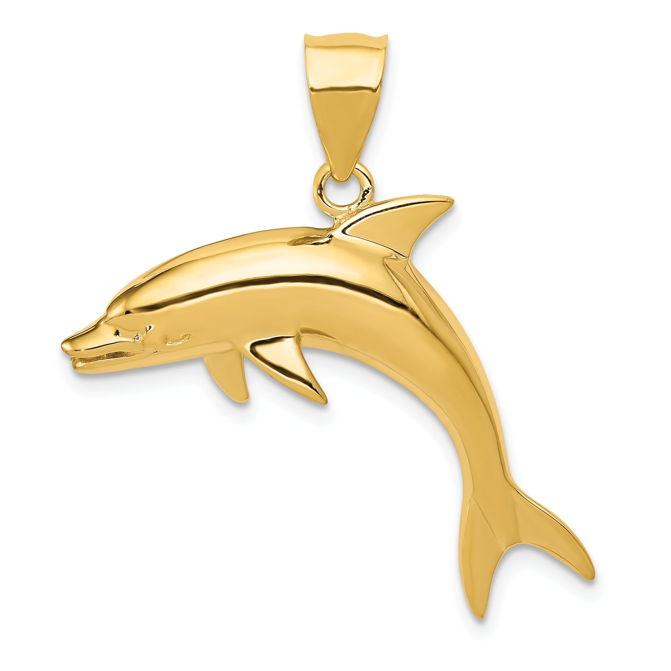 14k Solid Yellow Gold Dolphin Sea life Fish Hoop Circle Pendant Charm 