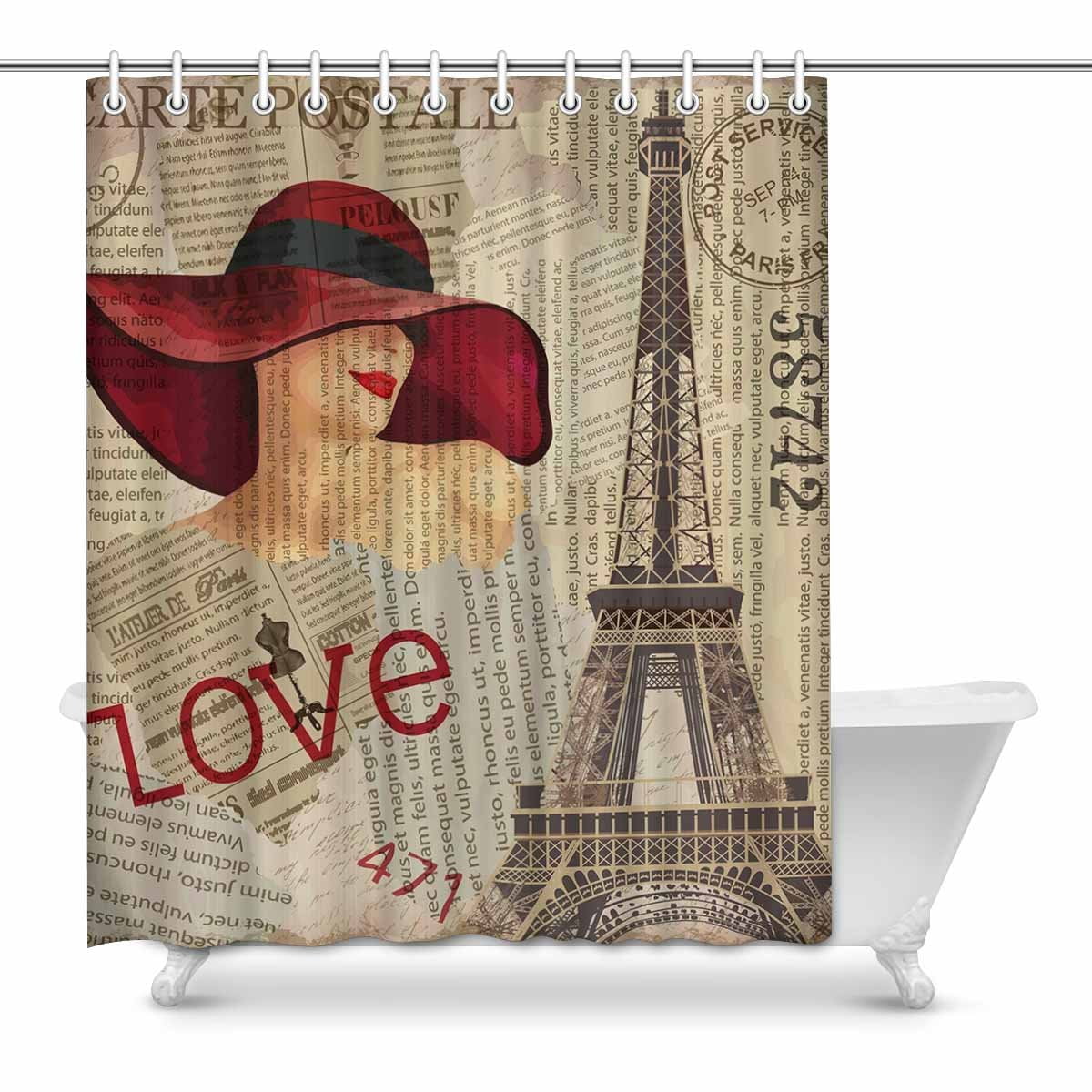 Vintage Sexy Pinup Girl Shower Curtain Sets Waterproof Bathtub Curtain Hooks 70 Authentic
