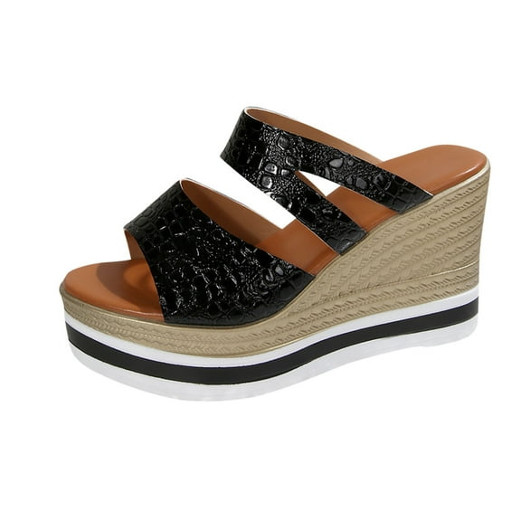 Hopeusnice Wedges Shoes for Women Trendy Non-Slip Breathable Soft Women's Wedges Shoes PU Materials Summer Shoes Open Toe Sandals Wedge Heel Round Toe Arch Support Shoes Black 36