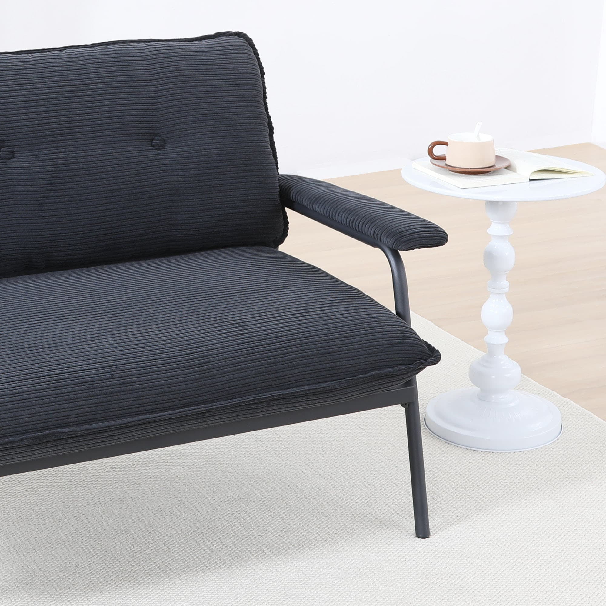 MAYEERTY 53in Sofa Couch Corduroy Loveseat for Small Apartment, Metal Frame, Black