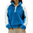 thumbnail image 4 of UTSJKR Fleece Quarter Zip Pullover Women Oversized Colorblock Cute Christmas Sweatshirt Comfy Sherpa Mock Neck Sweatshirts Blue S, 4 of 7
