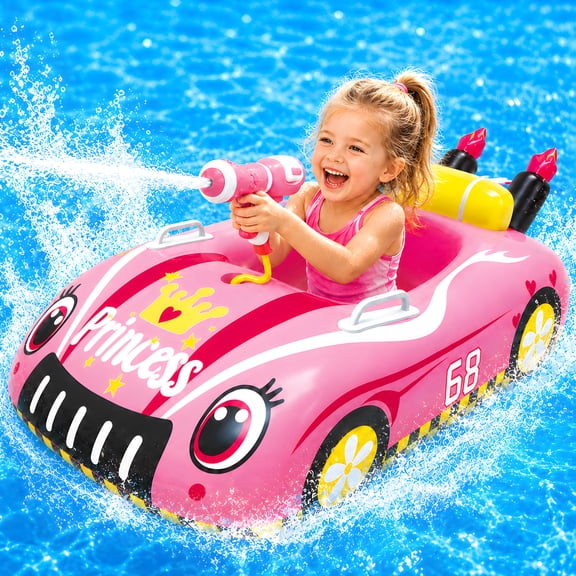 JOY SPOT! Princess Pool Float with Water Gun for Kids Toddlers, Sparkly Inflatable Pool Floatie Toy for Girls Ages 3-8, Summer Outdoor Water, Beach, Swimming Pool Toys Gift