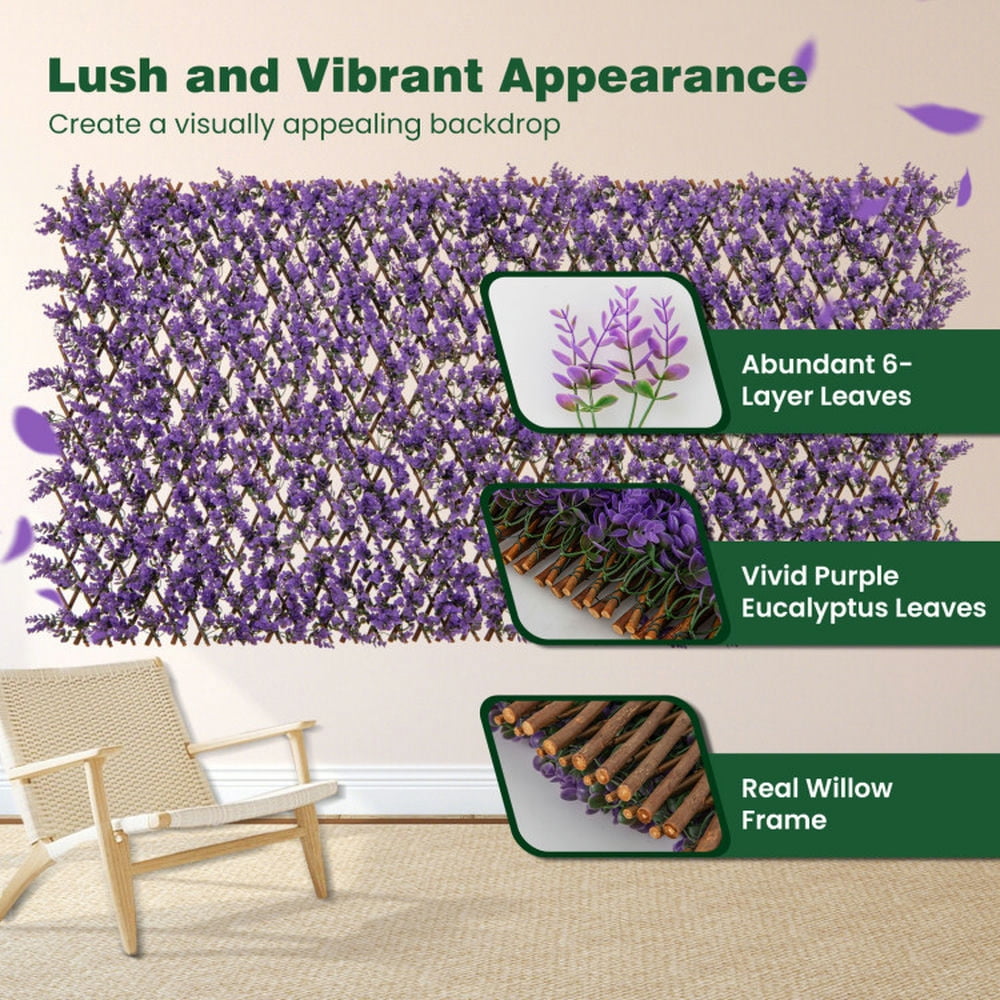 Resenkos Hedges Fence,Faux Hedge Panels,Decorative Faux Purple Eucalyptus Fencing Panel with Real Willow Frame for Balcony Patio