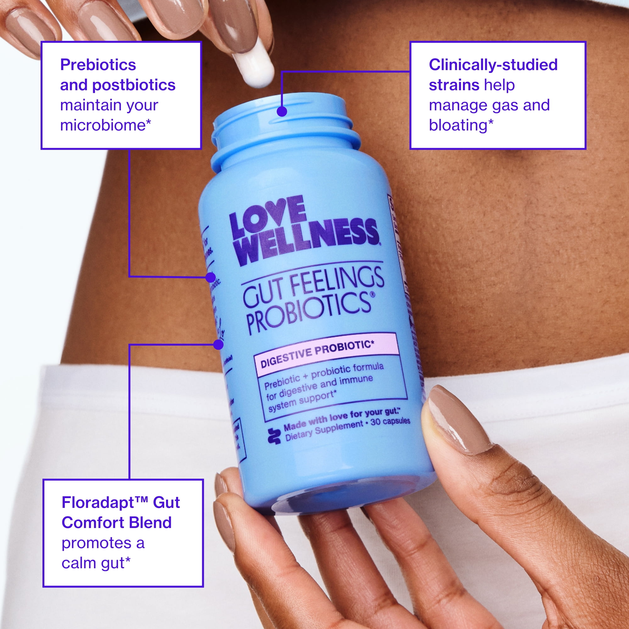 Love Wellness Gut Feelings Probiotics, Digestive Probiotic, 30ct