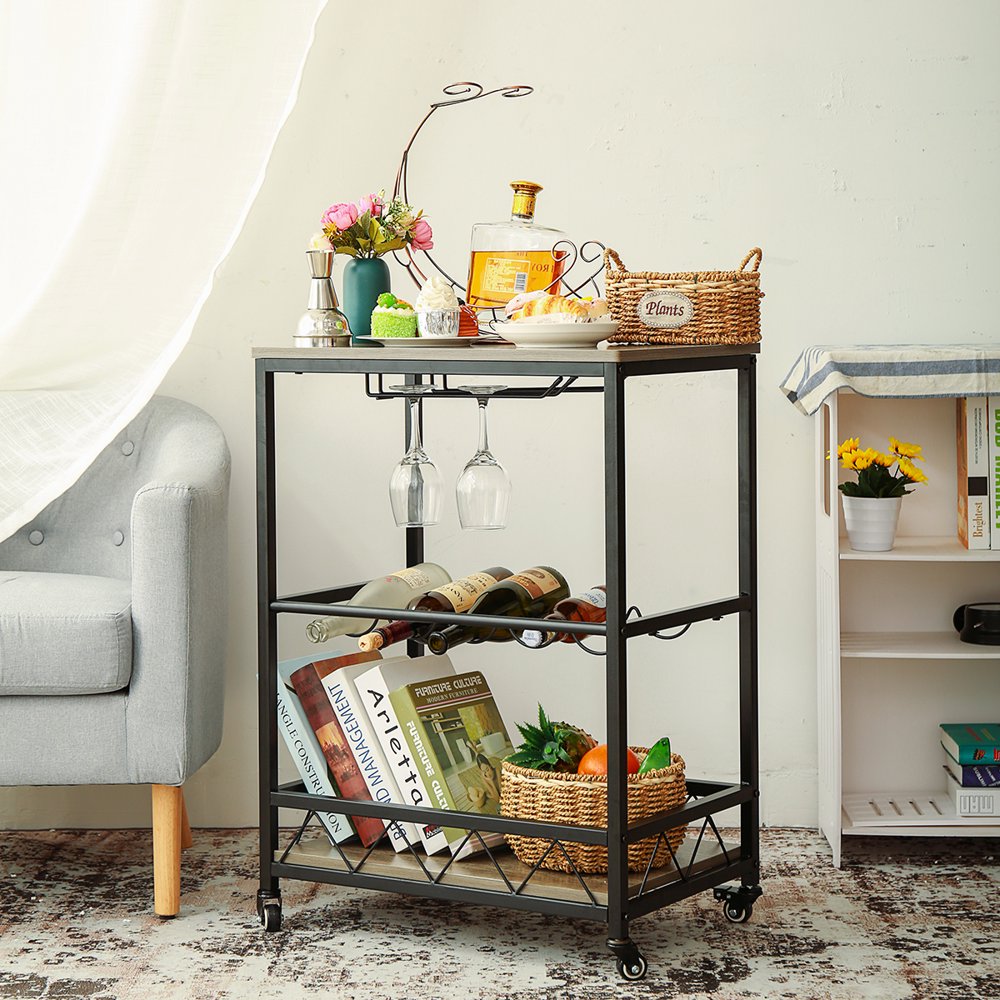 3Tier Bar Carts Kitchen Utility Cart on Wheels with Storage for Living