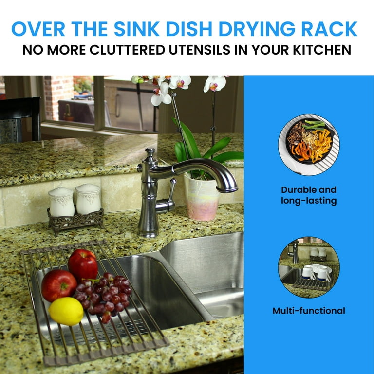 Grand Fusion Roll-Up Over the Sink Dish Drying Rack with Drainer Pad, Dish  Drying Rack that Holds Dishes, Utensils, Spoons, Fruits and Vegetables,  Easy-to-Store, Dishwasher-Safe.
