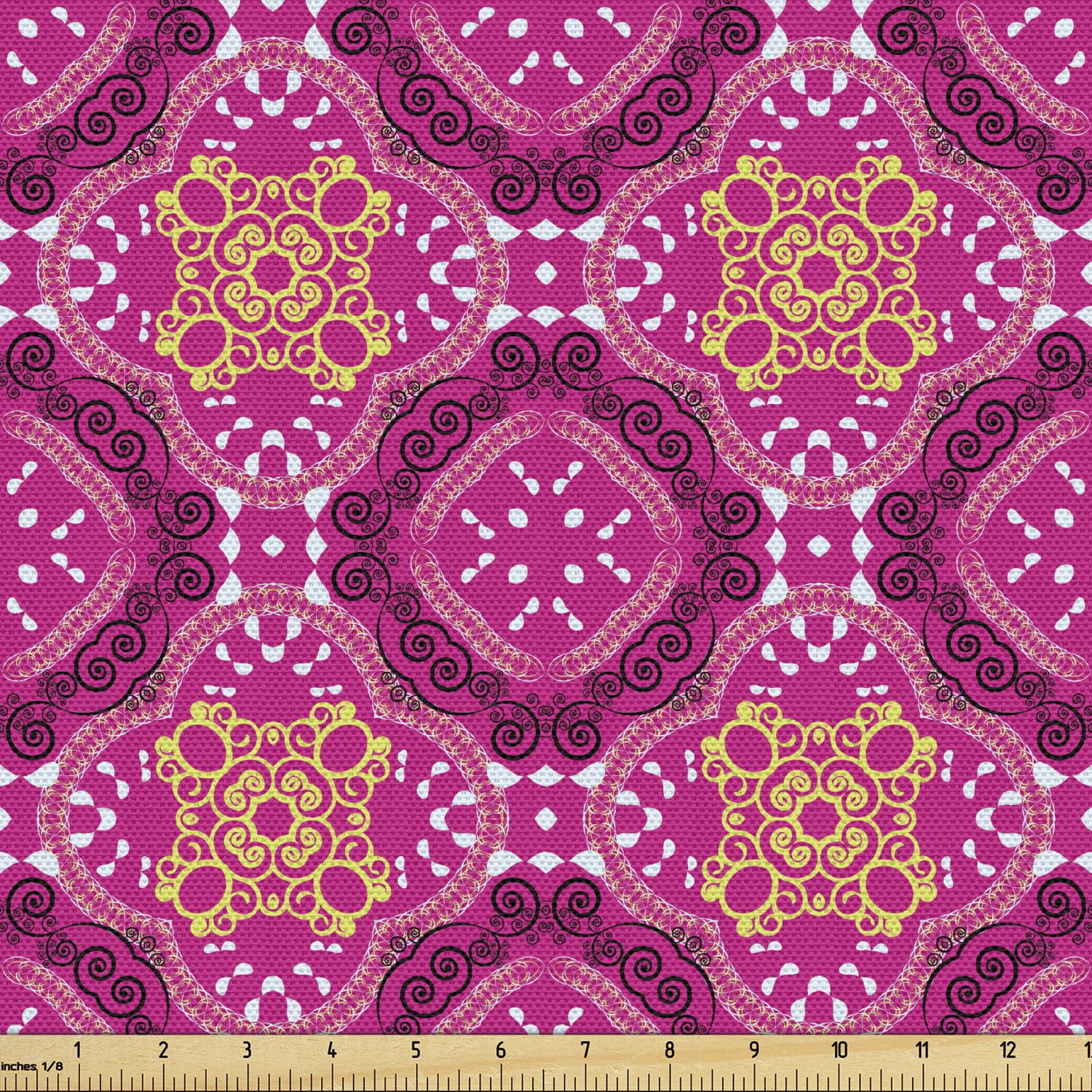 Vintage Fabric by the Yard, Abstract Shapes Victorian Motifs Middle