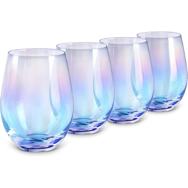Rainbow Stemless Wine Glasses(Set of 4)20 oz,Large Iridescent Wine