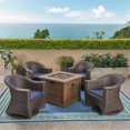 thumbnail image 2 of Noble House Morant 5 Piece Outdoor Swivel Chair and Firepit Set in Navy Blue, 2 of 9