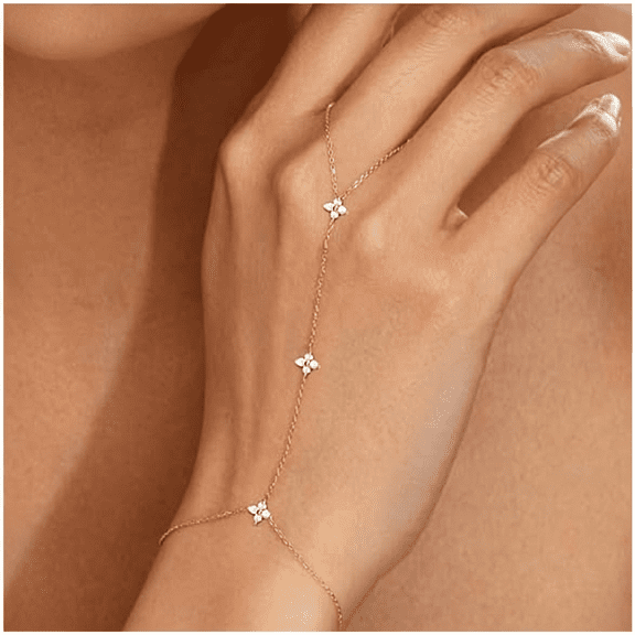 DESIGNICE Bracelets for Women, 14K Gold Silver Plated Ring Bracelet Hand Chain | Dainty Cubic Zirconia Charms, Stackable Link Chain, Hypoallergenic Body Jewelry for Everyday Wear, Cute Trendy Gifts