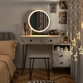 thumbnail image 3 of Patiojoy Bedroom Makeup Vanity Dressing Table Stool Set with 3 Colors Lighted Mirror Large Storage Cabinet Drawer White, 3 of 7
