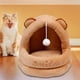 thumbnail image 1 of Lindo nido para gatos semicerrado, cama para gatos, casa suave con pelota de juego, sofá cama cálido para mascotas, cama para dormir para perros peque marrón, 1 of 8