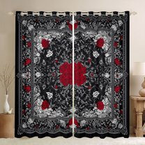 Homewish Hippie Bohemian Damask Curtains Pack of 2 (42x84 Each), Valentines Day Rose Floral Curtains Blackout, Western Gothic Romantic Bedroom Curtains, Blackout Curtains Home Decor