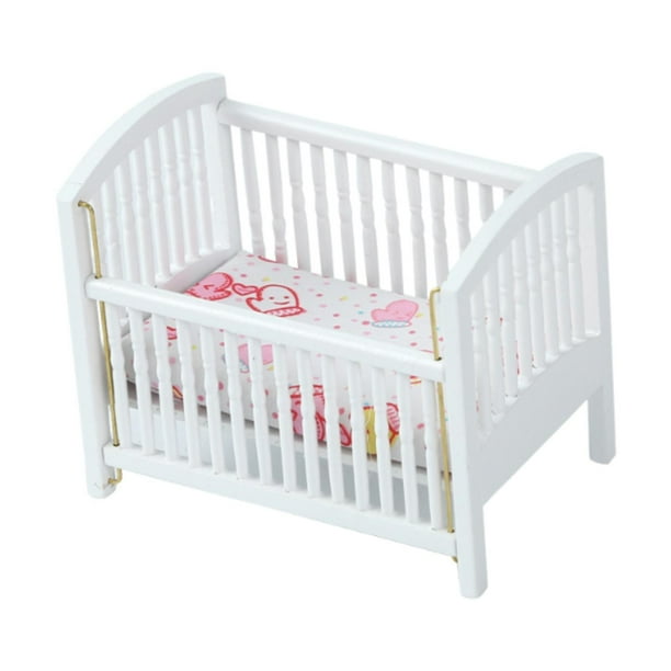 1:12 Cuna Cuna muñeca bebé cot accesorios de fotos Finger con colchón cama en miniatura cama para niños para decoraciones de paisaje modelo de