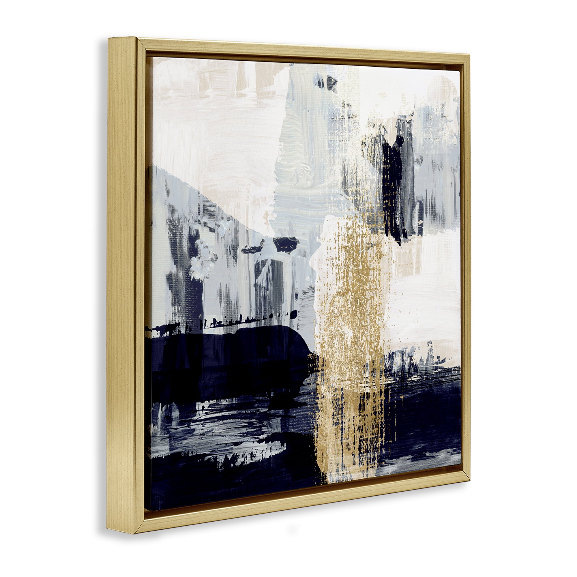 Stupell Industries Gold Paint Stroke Abstract Abstract Painting Gold Floater Framed Canvas Art Print Wall Art, 25 x 25