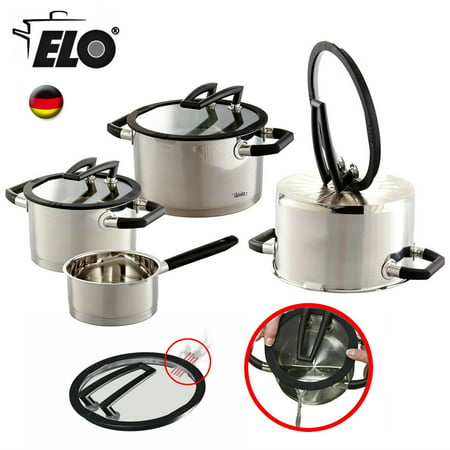 ELO Premium Black Pearl Stainless Steel Kitchen Induction Cookware Pots and Pans Set with Easy-Pour Lids, Heat Resistant Handles and Integrated Measuring Scale, (Best Heat Induction Cookware)