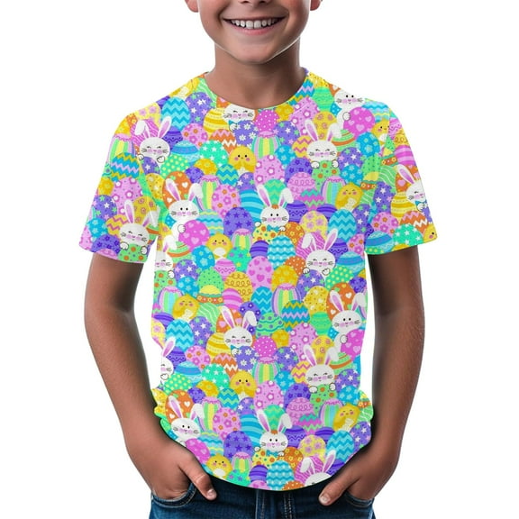 KAUOD Kids Toddler Easter T Shirt Floral Printed Eggs Graphic Tees Casual Easter Top For Girls Boys Short Sleeve Clothing