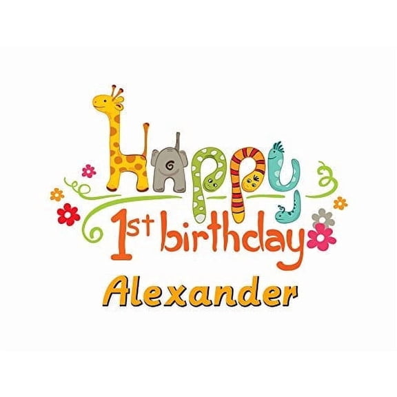 Jungle Safari First Birthday Edible Image Icing Cake Topper for Quarter Sheet Cake, by TNCT