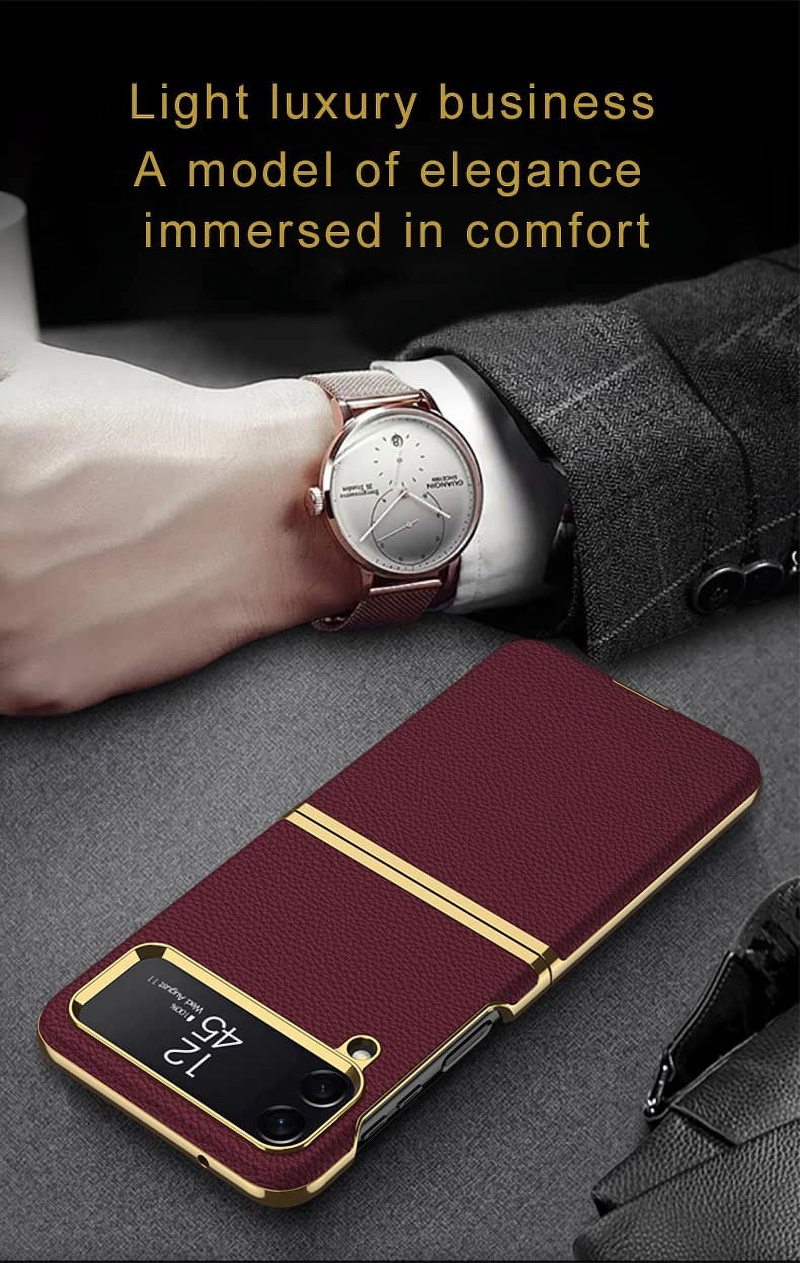 case for Samsung Z Flip 4 Case Leather, Galaxy Z Flip 4 Case Electroplate Phone Case Compatible with Samsung Galaxy Z Flip 4 5G, Red Wine