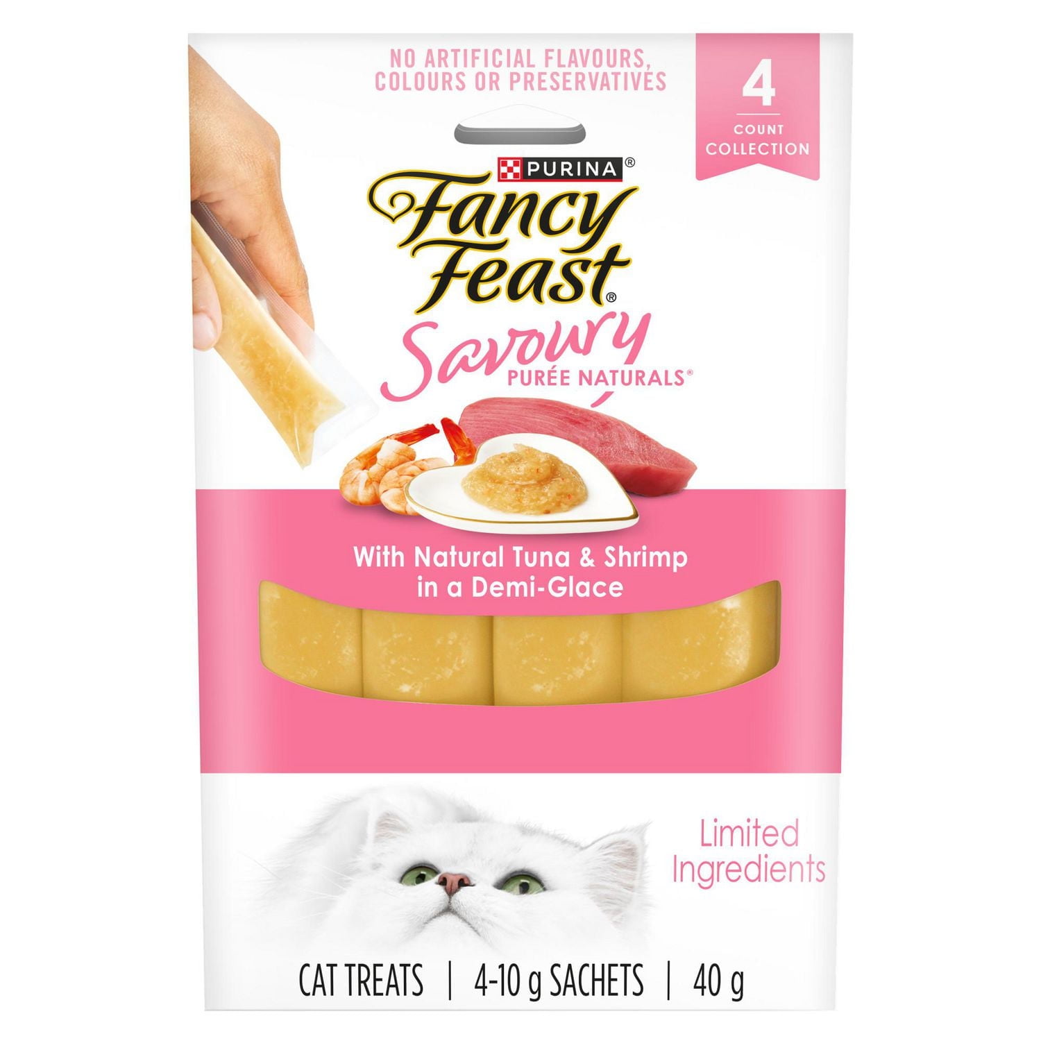 Fancy Feast Savoury Purée Naturals Avec Thon Et Crevettes Naturels, Gâteries pour Chats 40 g 40 g