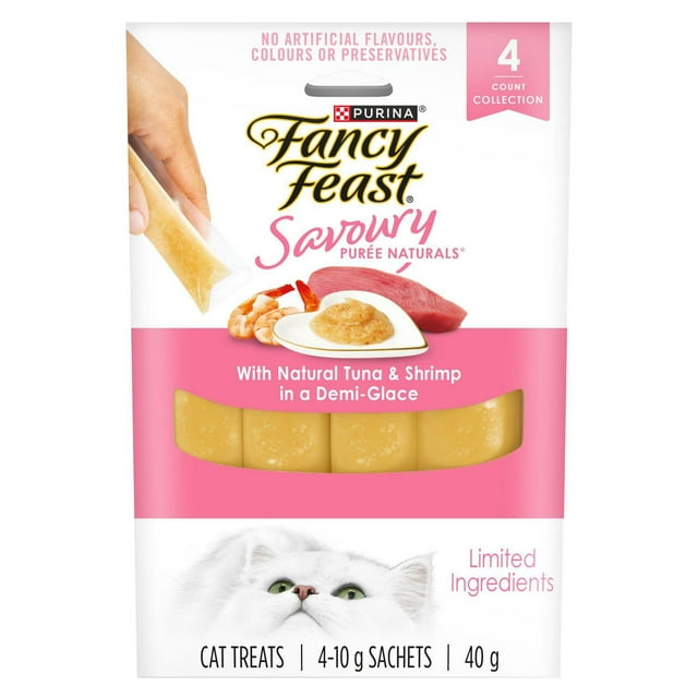 Purina Fancy Feast Savoury Purée Naturals with Natural Shrimp & Tuna, Cat Treats 40g