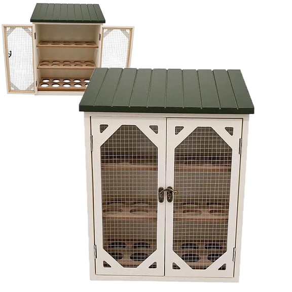 FYHALE Egg Storage Cabinet, Wooden Egg Holder 3 Tiers, 13.5" Wooden Egg Storage & Organizer with Mesh Doors, 30-Hole Egg Rack for Kitchen Counter