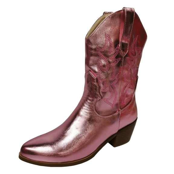 UngA Womens Leather Cowboy Boots Women's Modern Western Cowboy Boots, Mid Calf Round toe Heel Cowgirl Country Ankle Boots with Pull On Tabs Purple,8.5