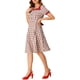 thumbnail image 4 of INSPIRE CHIC Vestido Midi de Cuello Cuadrado de Verano para Mujeres con Contraste y Manga Corta A-Line a Cuadros Rojo M, 4 of 6